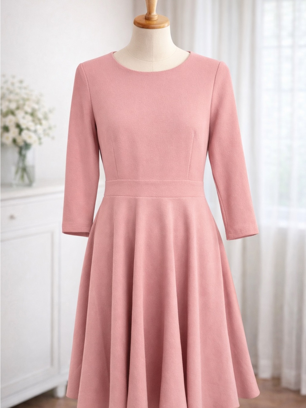 Zoya Rose Pink Long Sleeve Fit-and-Flare Dress
